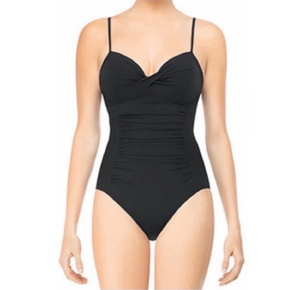 Spanx Love Your Assets Black One Piece Swimsuit Ruched Push Up Womens Large - Picture 1 of 12